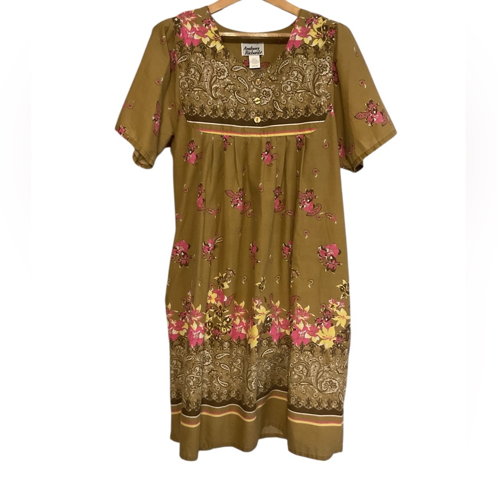 Anthony Richards‎ Olive Floral Midi house Dress size L